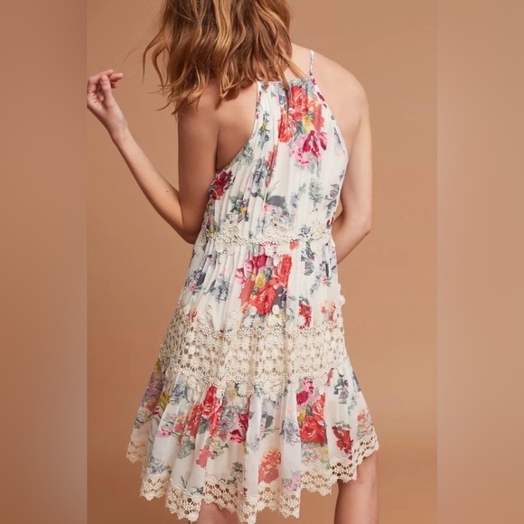 Anthropologie Ranna Gill Kalila Floral Pleated Lace Mini Dress - Size Medium - Picture 2 of 16